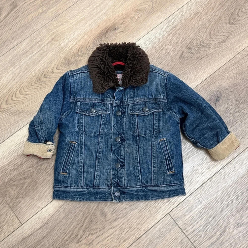 Vintage GAP Y2K Denim Fur Lined Sherpa Jacket Size 4